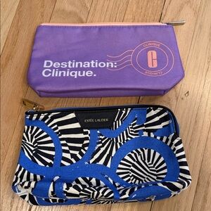 Estee Lauder Blue Black White Patterned Cosmetic Pouch
